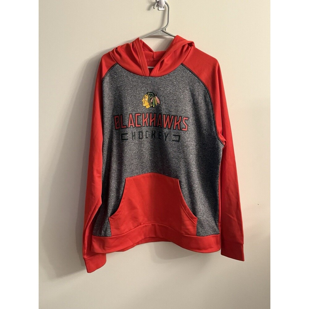 NHL Hoodie Mens‎ XL Gray Red Hockey Chicago Blackhawks Sweatshirt Logo